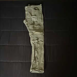 Men's Olive Distressed Skinny Jeans